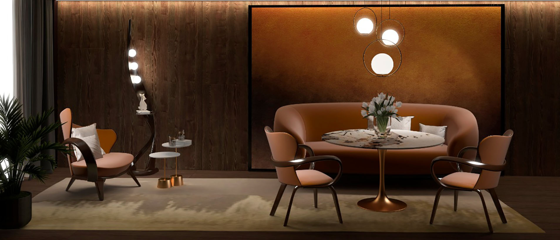 Дизайн гостиной с коричневой мебелью